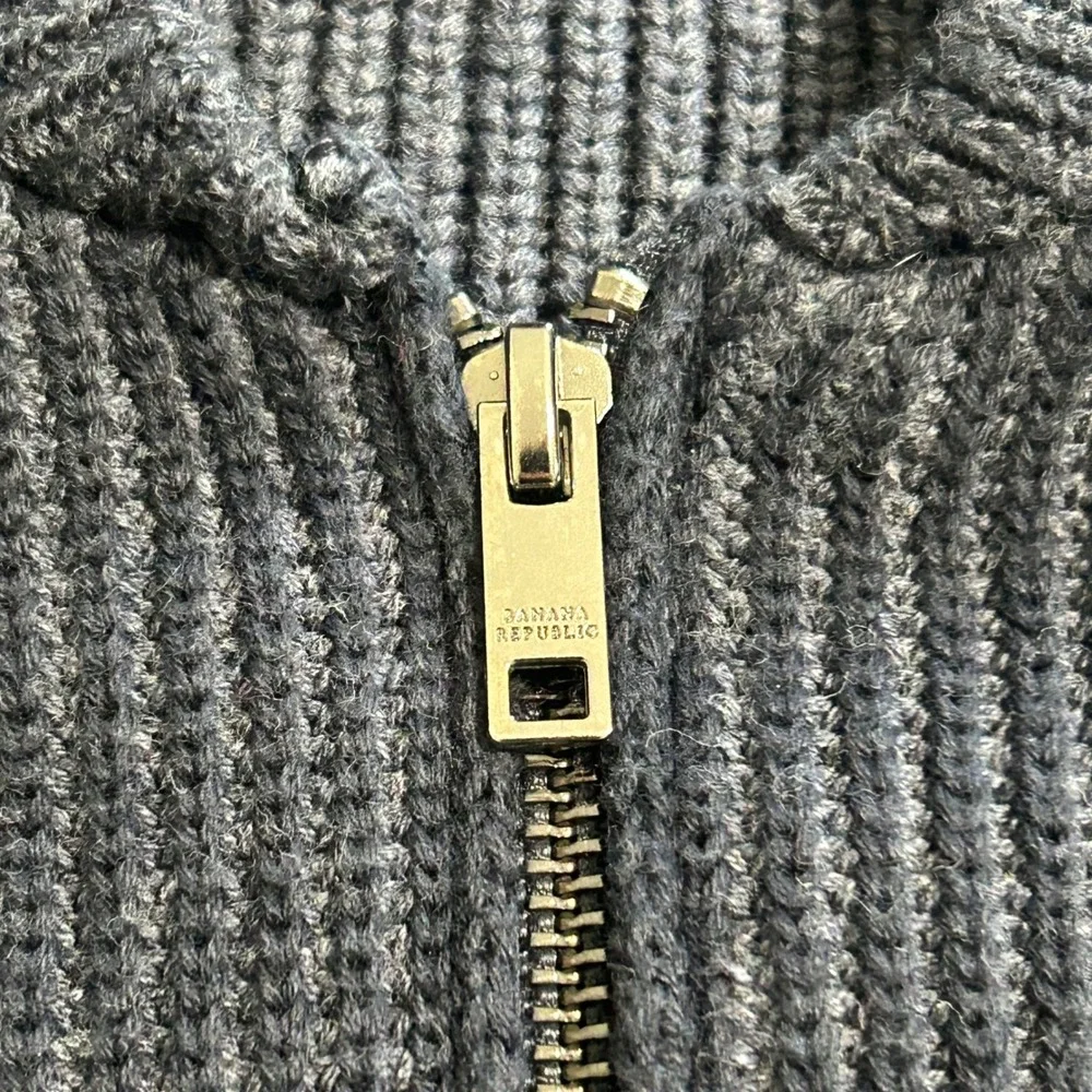 Banana‎ Republic Mens XXL Navy Blue Ribbed Cotton Full Zip Cardigan Sweater